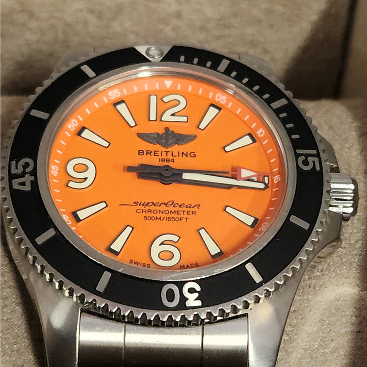 Breitling Superocean Orange Dial Stainless Steel Diver Automatic Chronometer