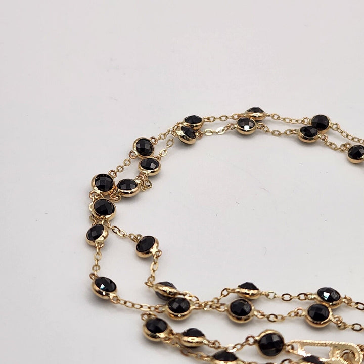 Stunning 14k Yellow Gold With Black Diamond Stones Chain Necklace 18"