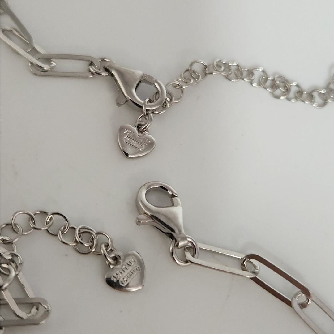 925 Sterling Silver Paperclip Link Necklace & Bracelet Set with CZ Accents
