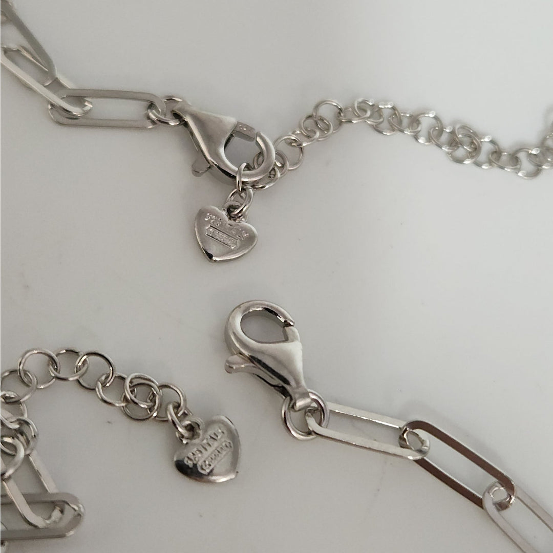 925 Sterling Silver Paperclip Link Necklace & Bracelet Set with CZ Accents