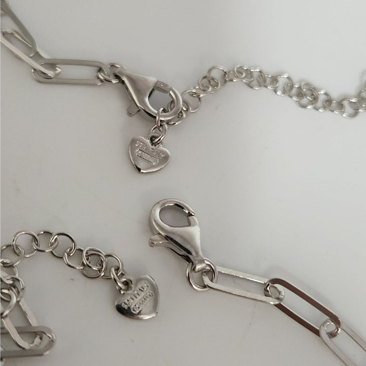 925 Sterling Silver Paperclip Link Necklace & Bracelet Set with CZ Accents