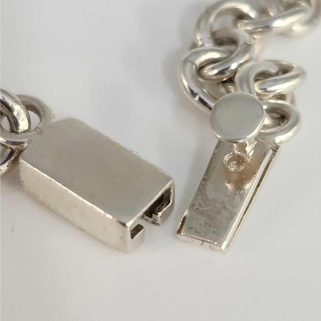 Solid 925 Sterling Silver Round Link Bracelet 8" Heavy Chain With Box Clasp