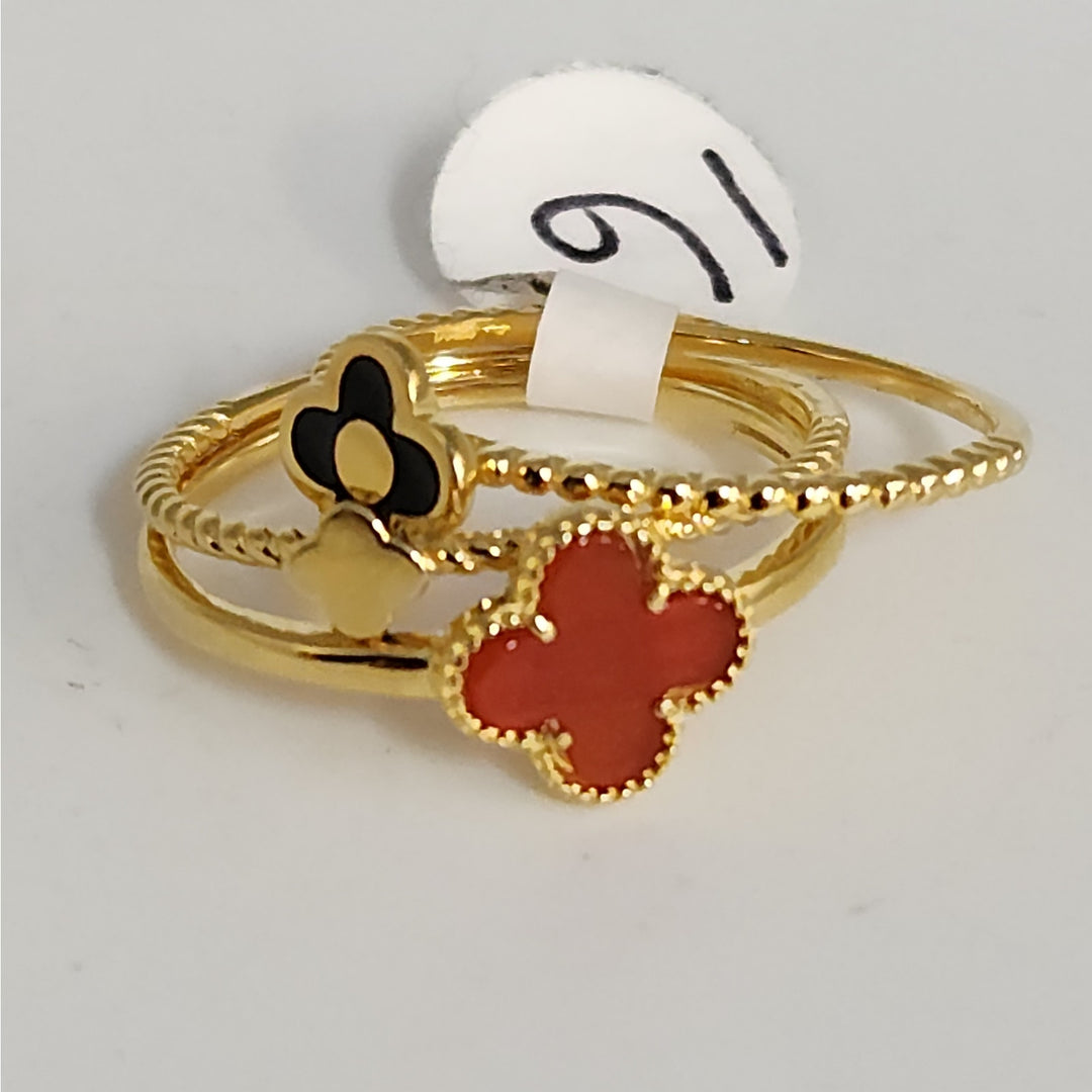 925 Sterling Silver Gold -Tone Clover Stackable Ring Set  size 9