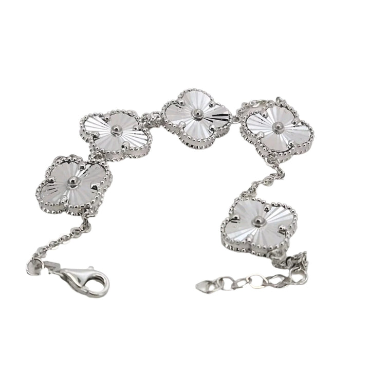 14k White Gold All Gold Flowers Bracelet 8"