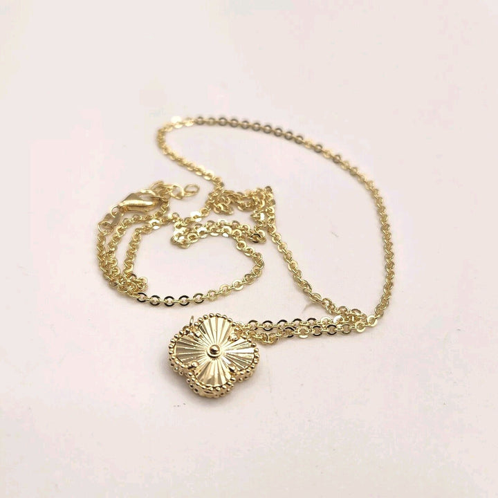 Fancy 14k Yellow Gold All Gold Flower Pendant Necklace 18"