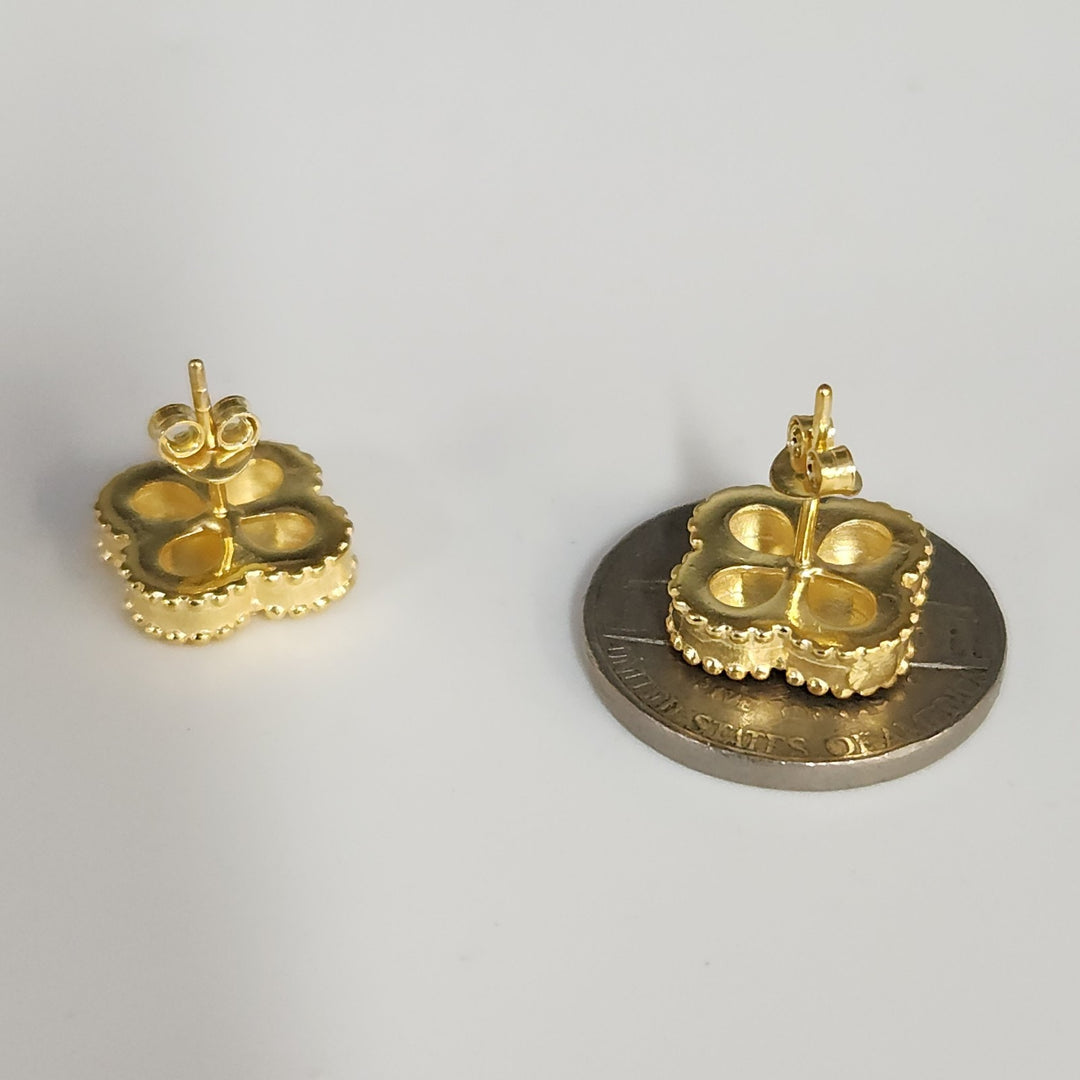 Sterling Silver Gold Tone Textured Clover Stud Earrings