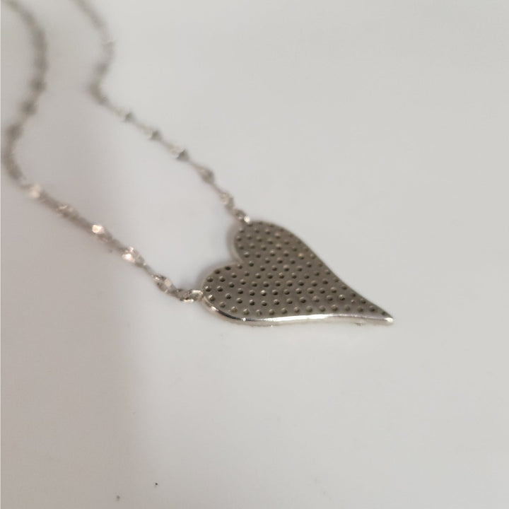 925 Sterling Silver Sparkling Pav'e Heart Necklace 18" Adjustable Chain
