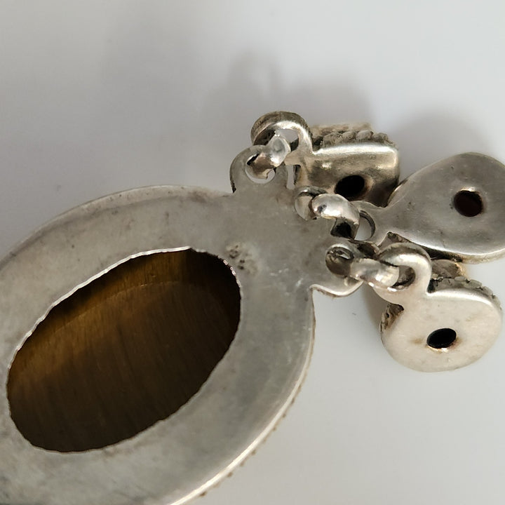 Vintage 925 Silver Golden Tiger's Eye Boho & Natural Garnet Dangle Pendant