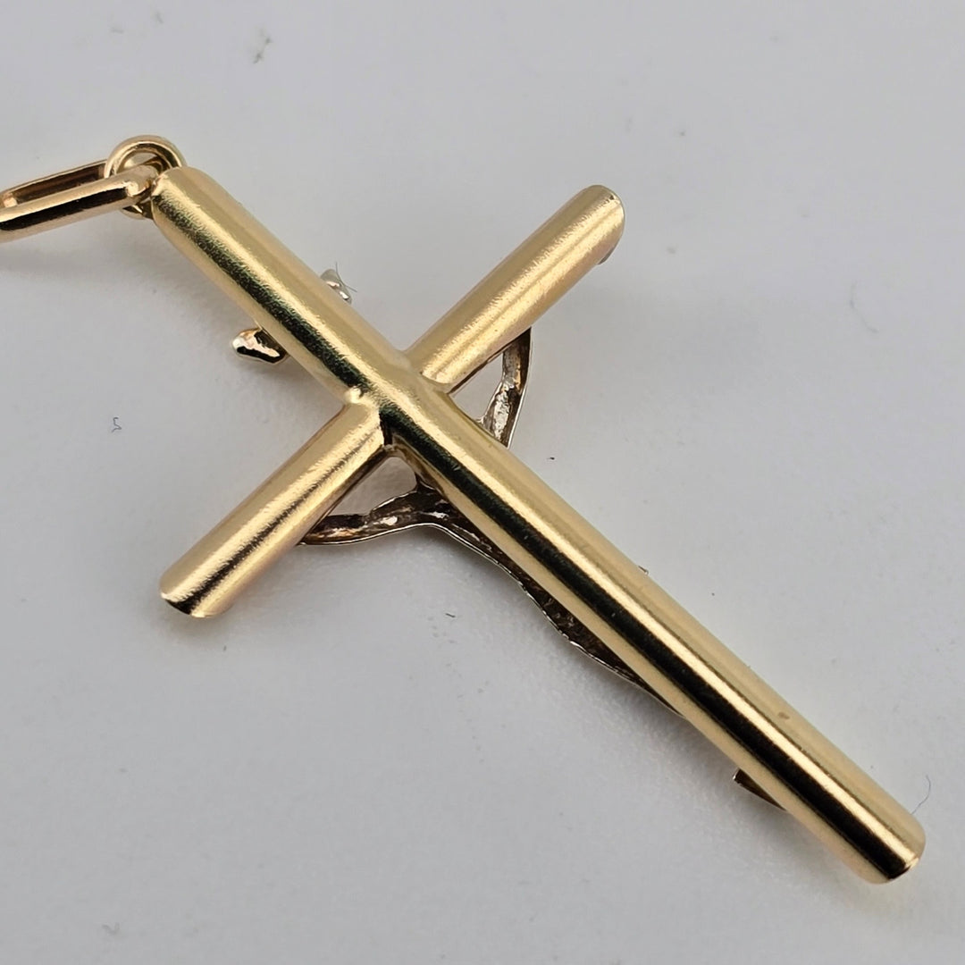 14K Yellow Gold Crucifix Cross Pendant Jesus Religious Charm 1g Two-Tone Jewelry