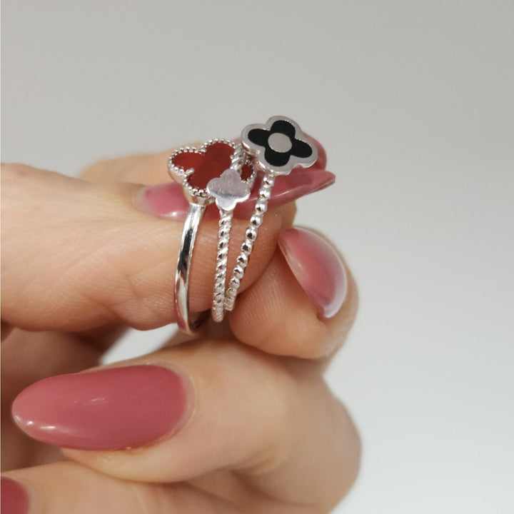 925 Sterling Silver Triple Layer Clover Ring set size 6