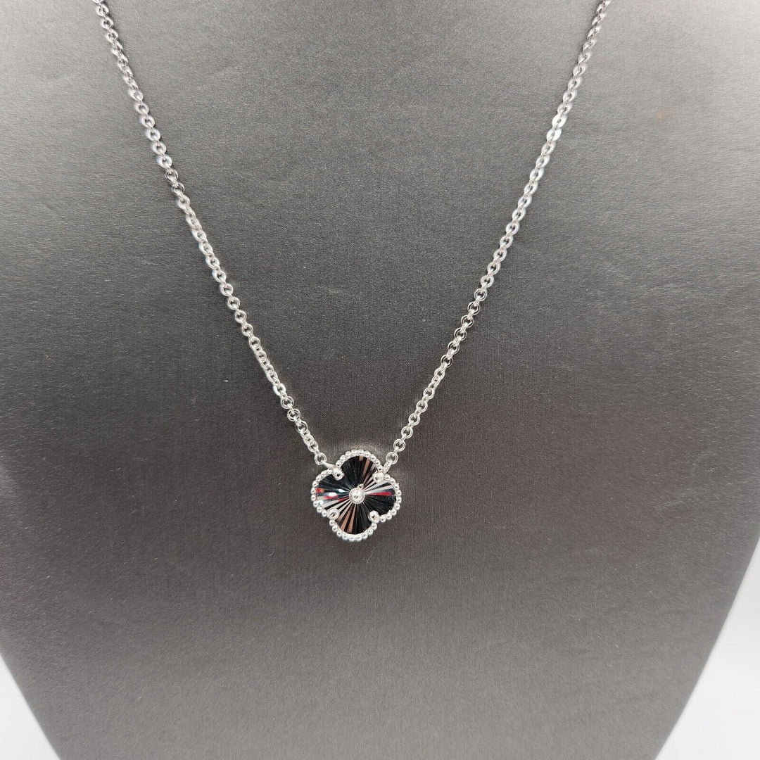 14k White Gold All Gold Flower Pendant Necklace 18"