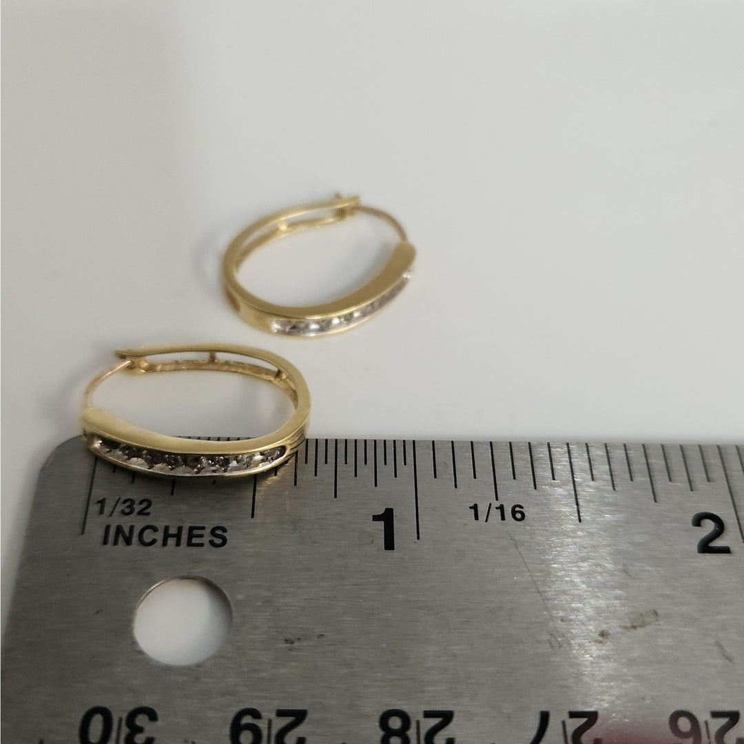 10k Yellow Gold Diamond Hoop Earrings