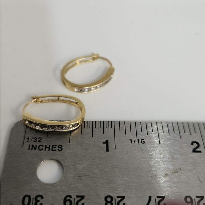 10k Yellow Gold Diamond Hoop Earrings