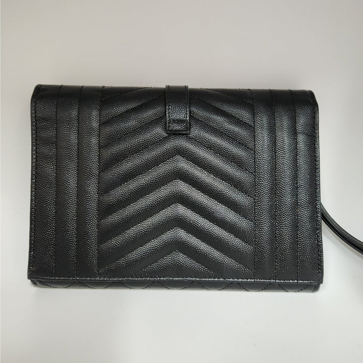 Saint Lauren YSL Black Quilted Envelope Wallet /Crossbody Bag W/ Gold Hardware