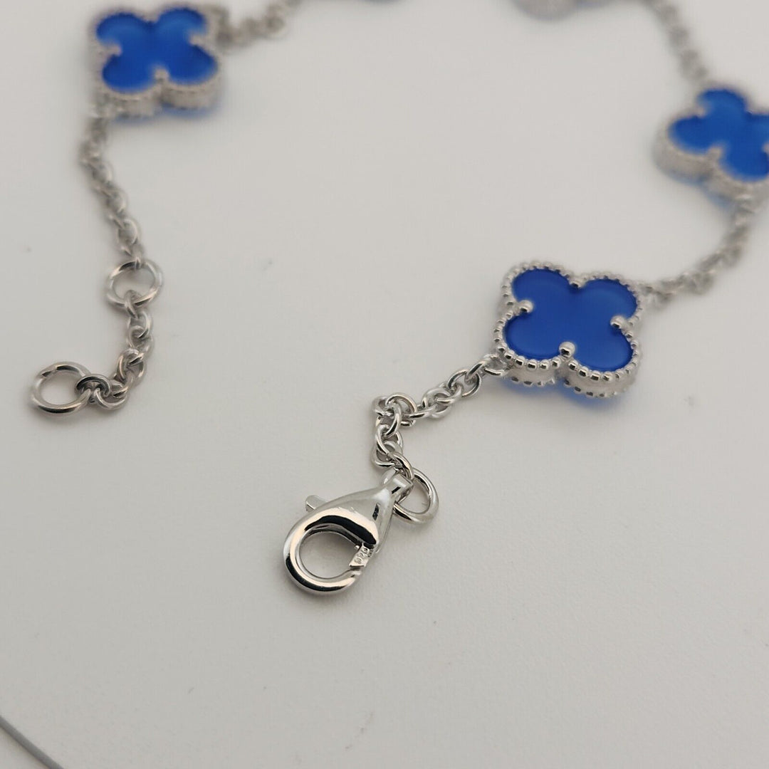 925 Sterling Silver Blue Flowers Bracelet 7.5"