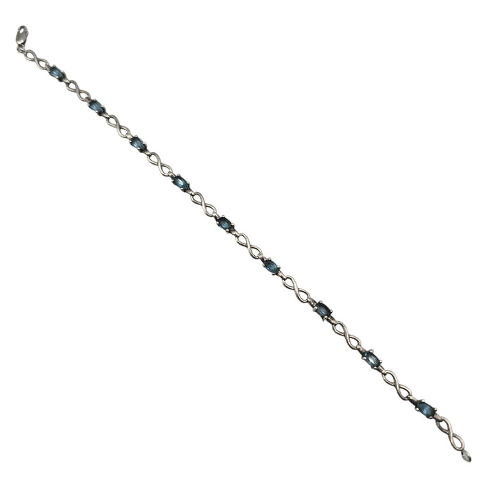 925 Sterling Silver Blue Stone Infinity Link Bracelet 7.5" 4.8g