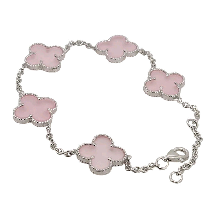 925 Sterling Silver Pink Flowers Bracelet 8.2"