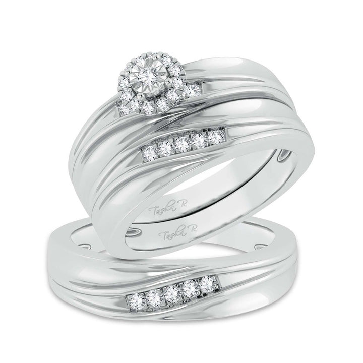 14k White Gold Lab Diamond Trio Wedding Jewelry Set