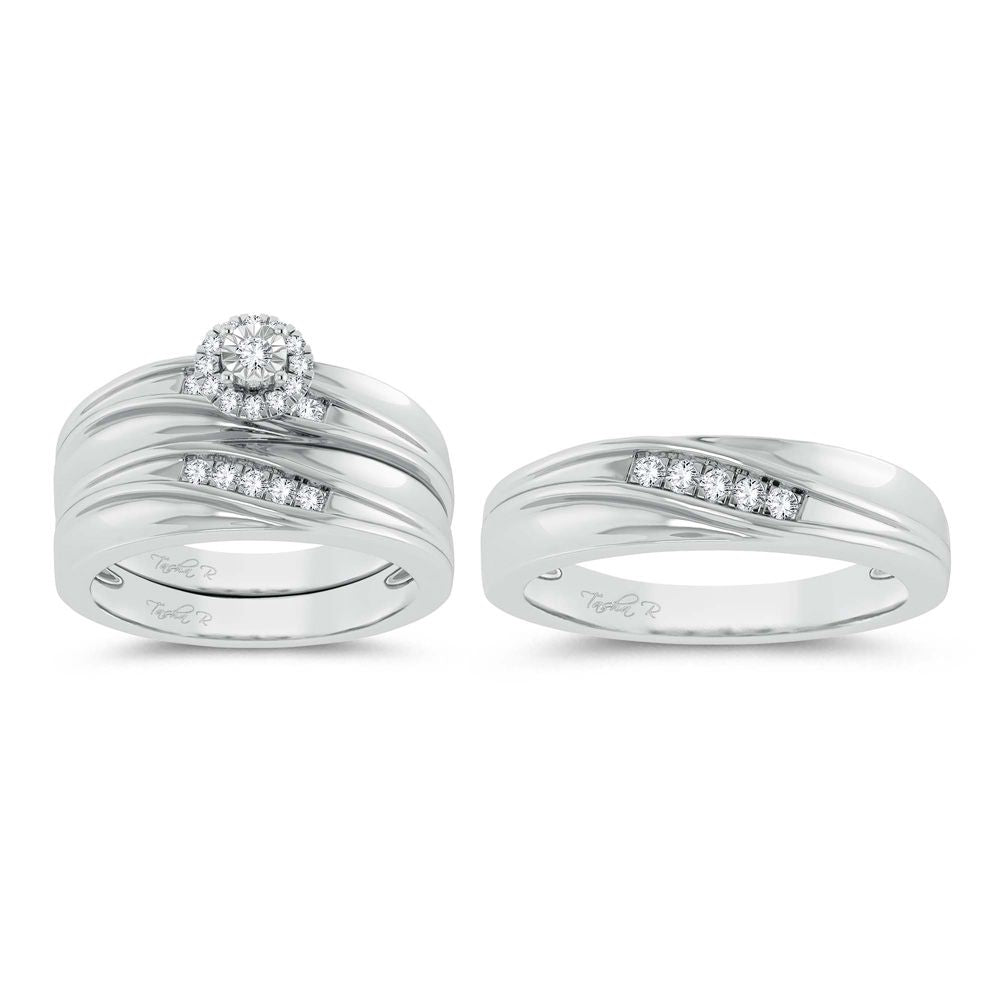 14k White Gold Lab Diamond Trio Wedding Jewelry Set