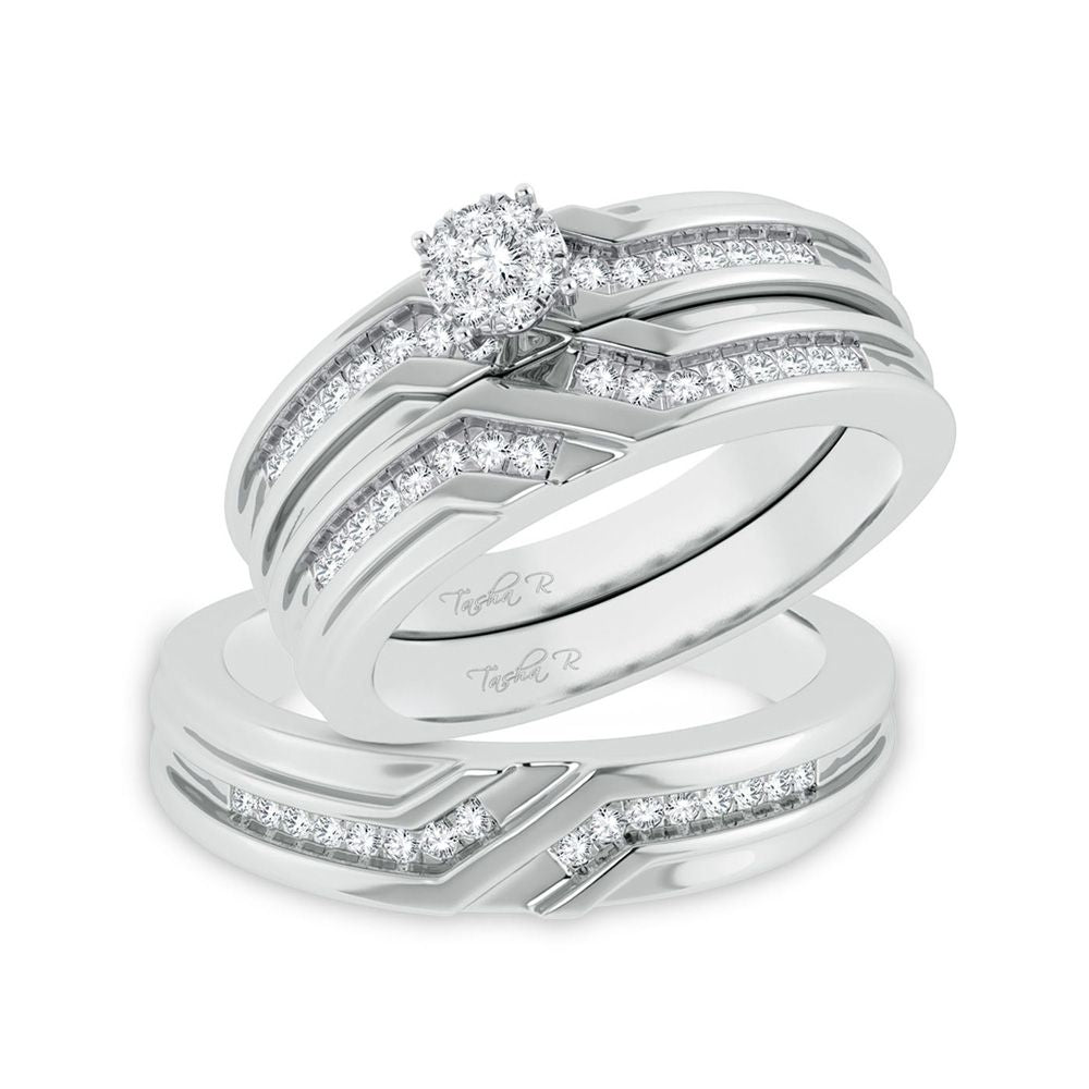 14k White Gold 0.35ct Diamond Trio Wedding Ring Set for Her