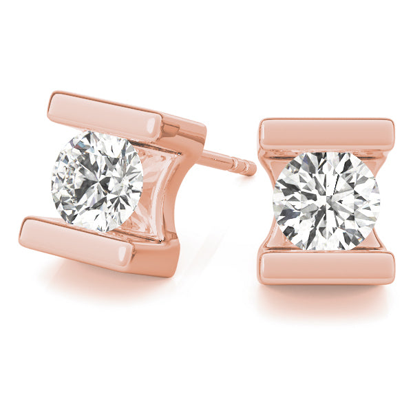 14K Rose Gold Round Lab Diamond Stud Earrings