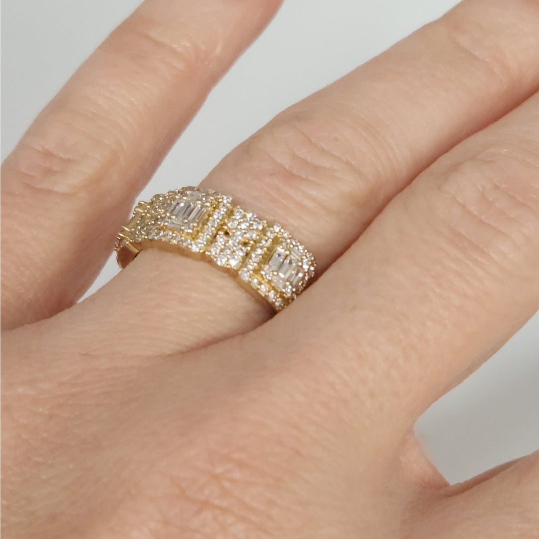 10k Yellow Gold Mult-Row Diamond Cluster Ring Baguette & Round Diamonds Size 10