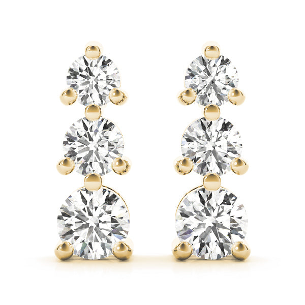 14K Yellow Gold Lab Diamond 3-Stone Earring Pair