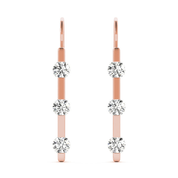 3-Stone Lab Diamond Rose Gold Earrings