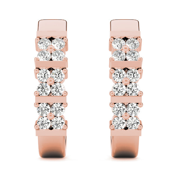 14K Rose Gold Diamond J-Hoop Earrings