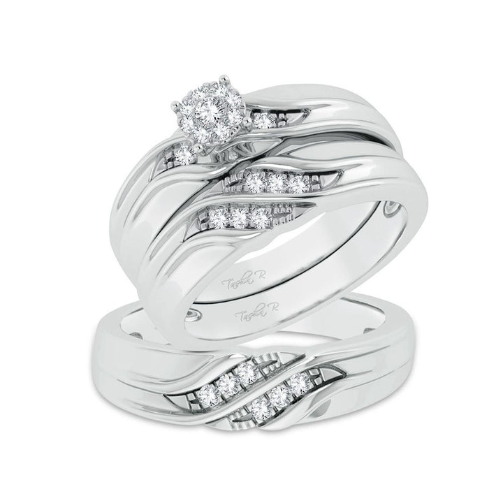 Sparkling 14k White Gold Lab Diamond Trio Wedding Set