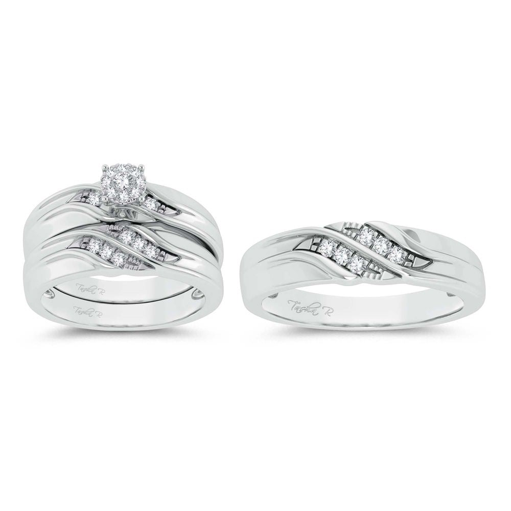 Sparkling 14k White Gold Lab Diamond Trio Wedding Set