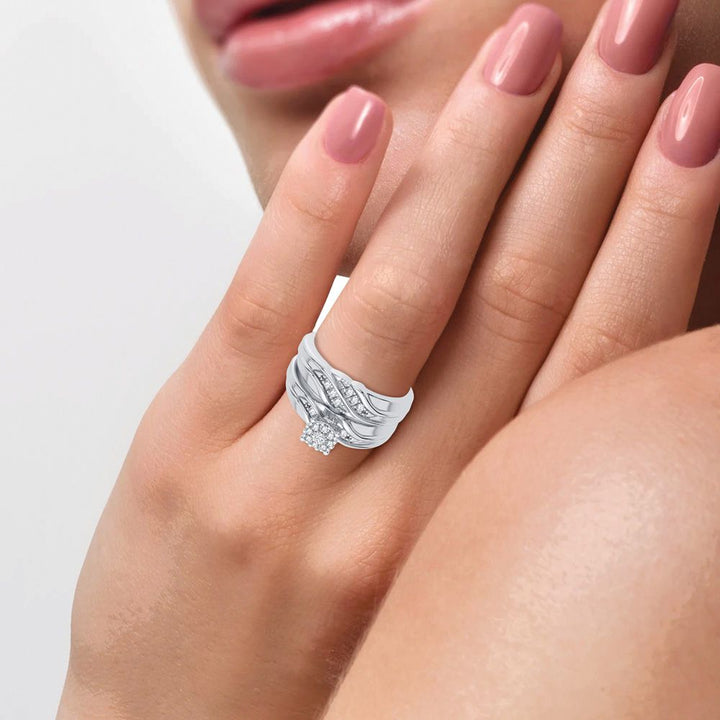 Sparkling 14k White Gold Lab Diamond Trio Wedding Set