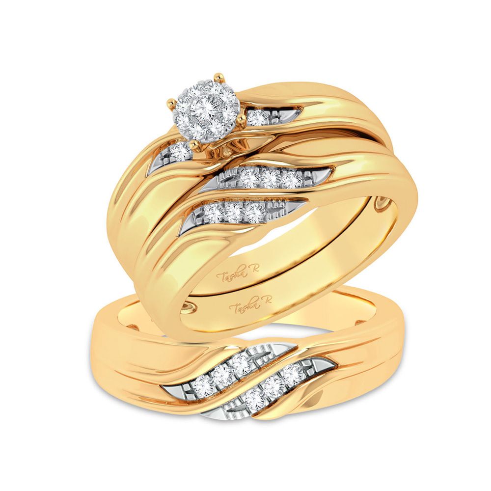14k Yellow Gold 0.20ct Lab Diamond Trio Wedding Set