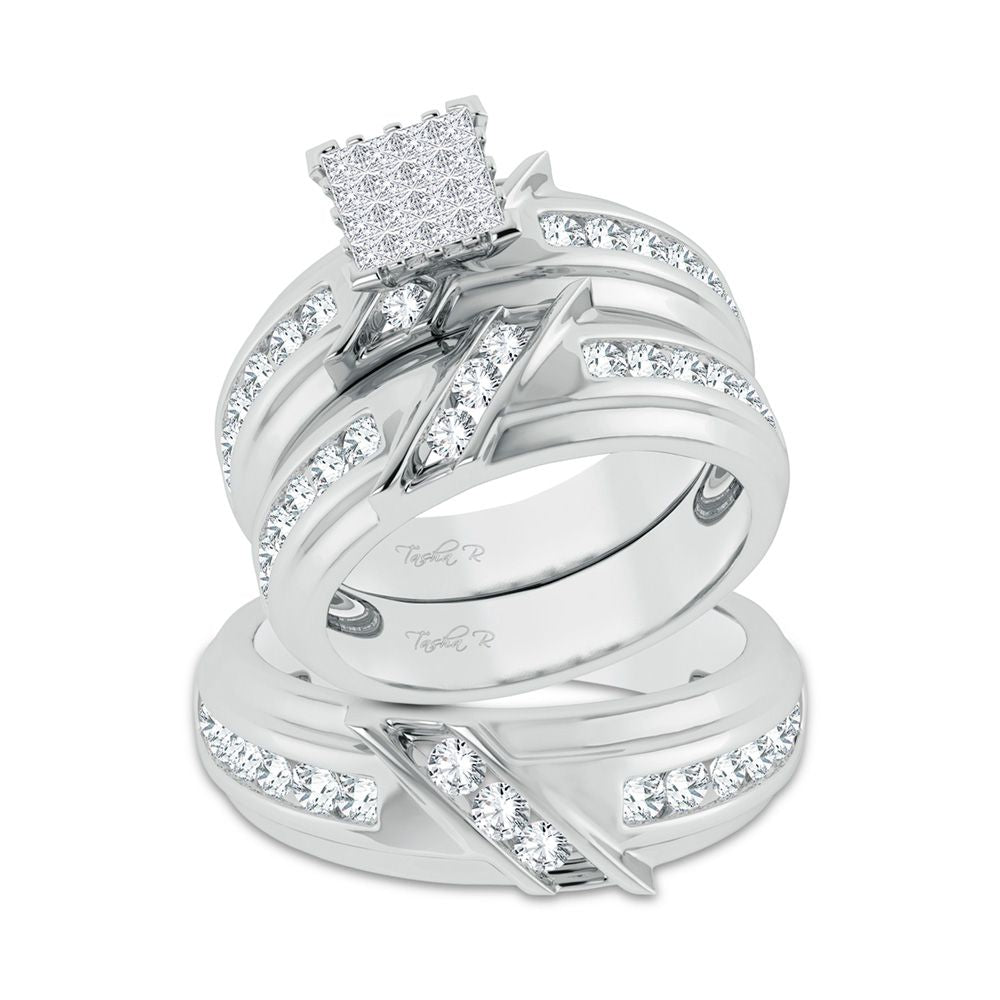 14k White Gold 2ct Lab Diamond Trio Wedding Set for Her