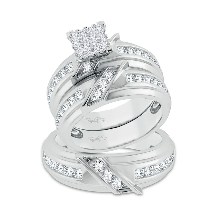 14k White Gold 2ct Lab Diamond Trio Wedding Set for Her