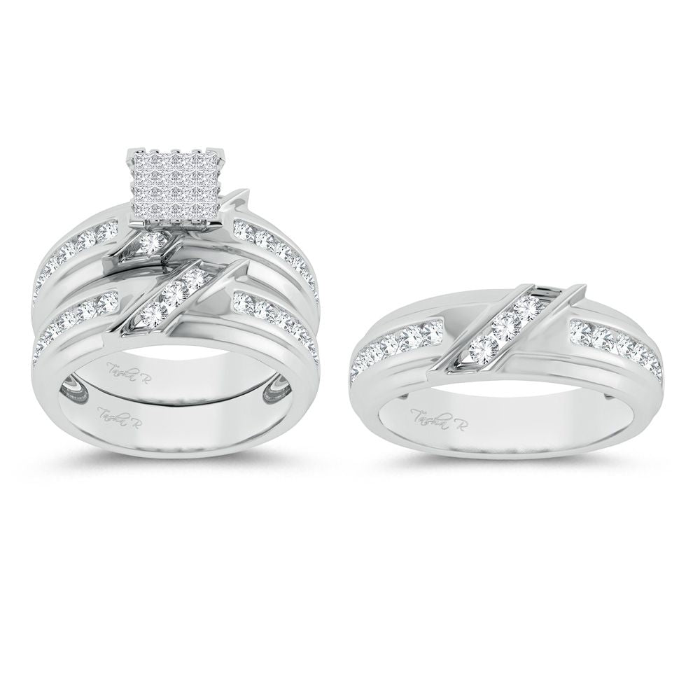 14k White Gold 2ct Lab Diamond Trio Wedding Set for Her