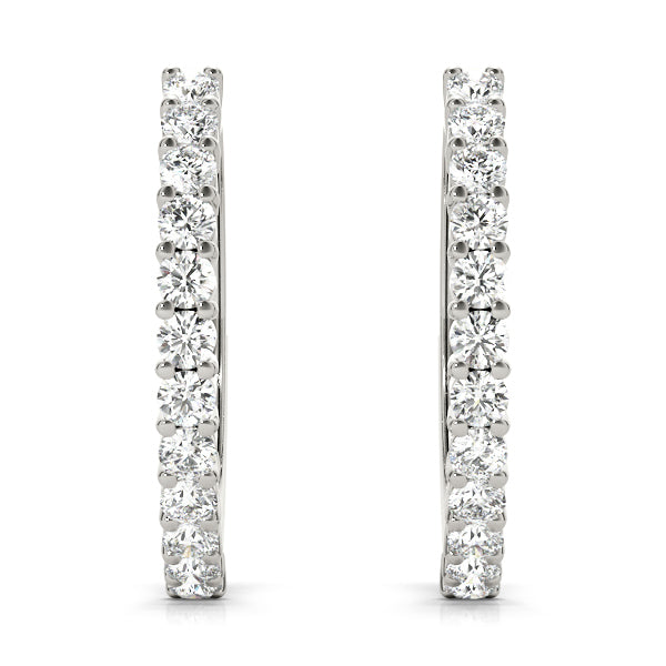 14K White Gold Diamond Hoop Earrings