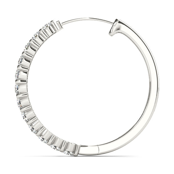 14K White Gold Diamond Hoop Earrings