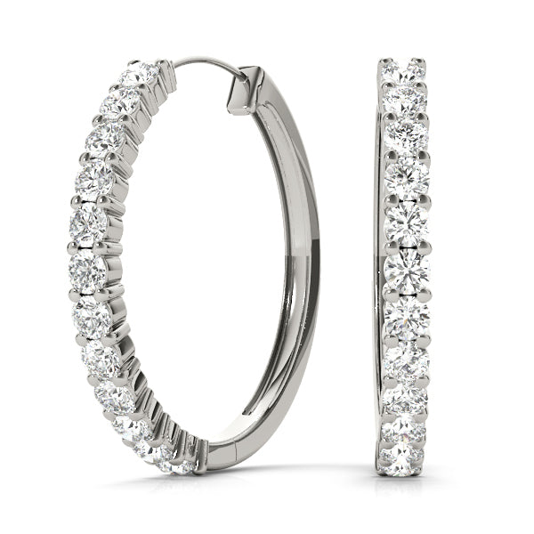 14K White Gold Diamond Hoop Earrings