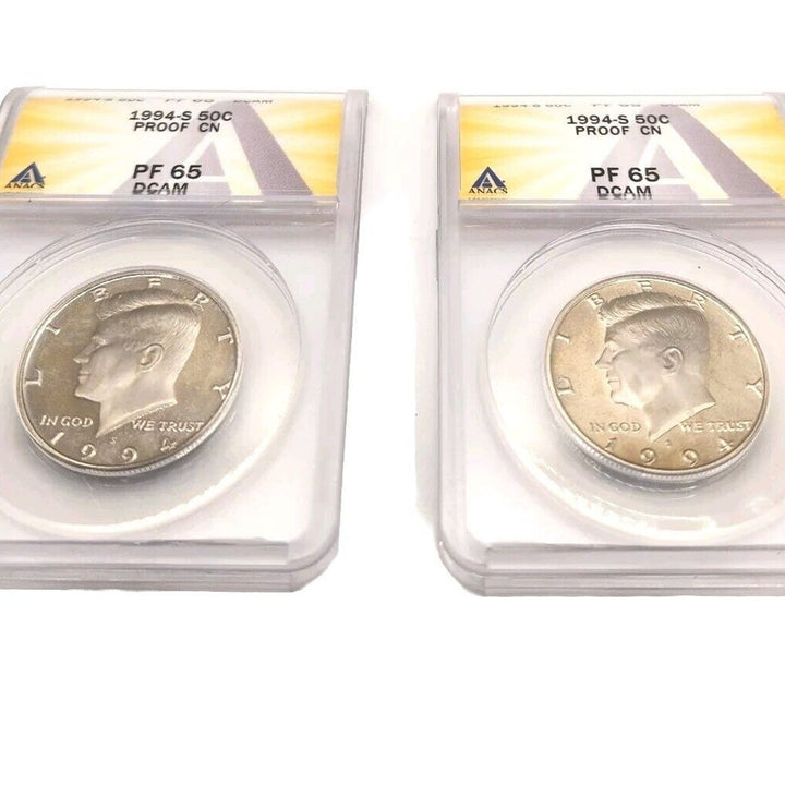 Set Of Two 1994-S 50C Silver Kennedy Half Dollar Proof CN PF 65 DCAM
