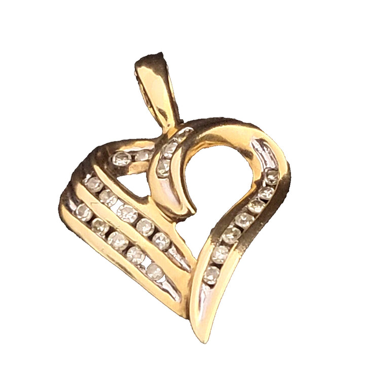 10k Yellow Gold Diamond Curvy Heart Pendant