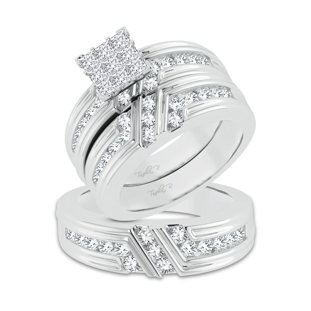 14k White Gold 2ct Lab Diamond Bridal Trio Wedding Set