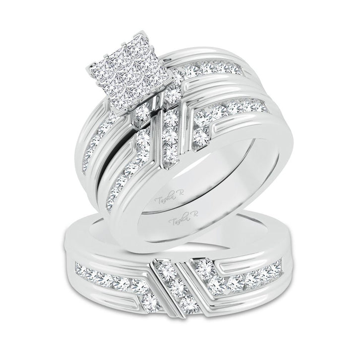 14k White Gold 2ct Lab Diamond Bridal Trio Wedding Set