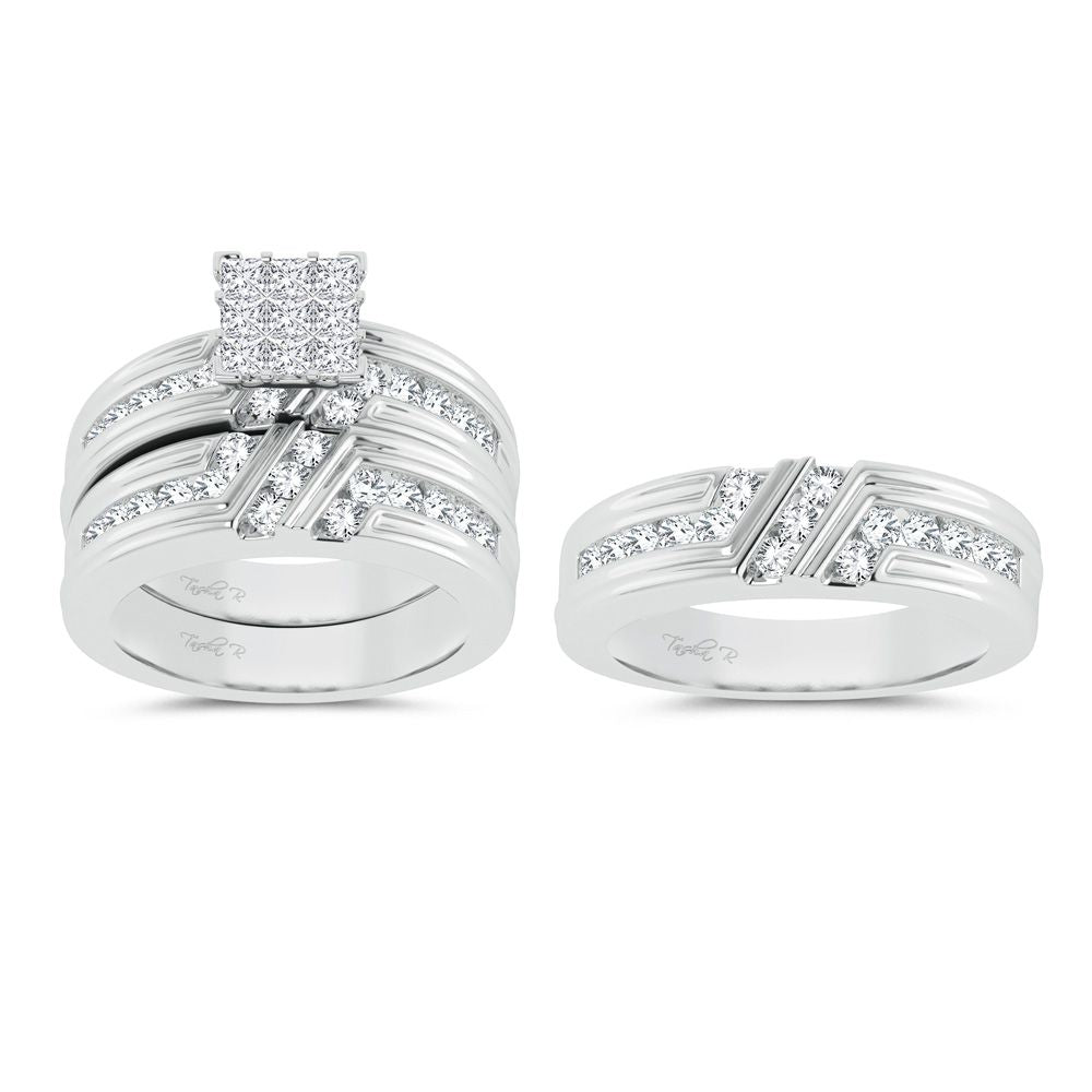 14k White Gold 2ct Lab Diamond Bridal Trio Wedding Set