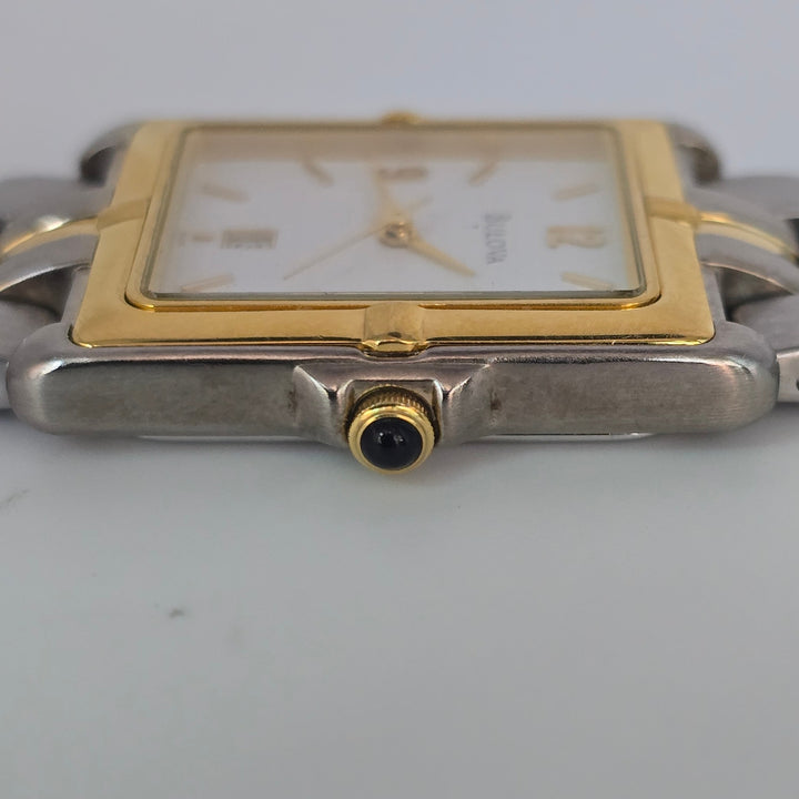 Bulova 98G60 Men's Two Tone Stainless Quartz Square Date Watch Japan Mvt w/ Box.