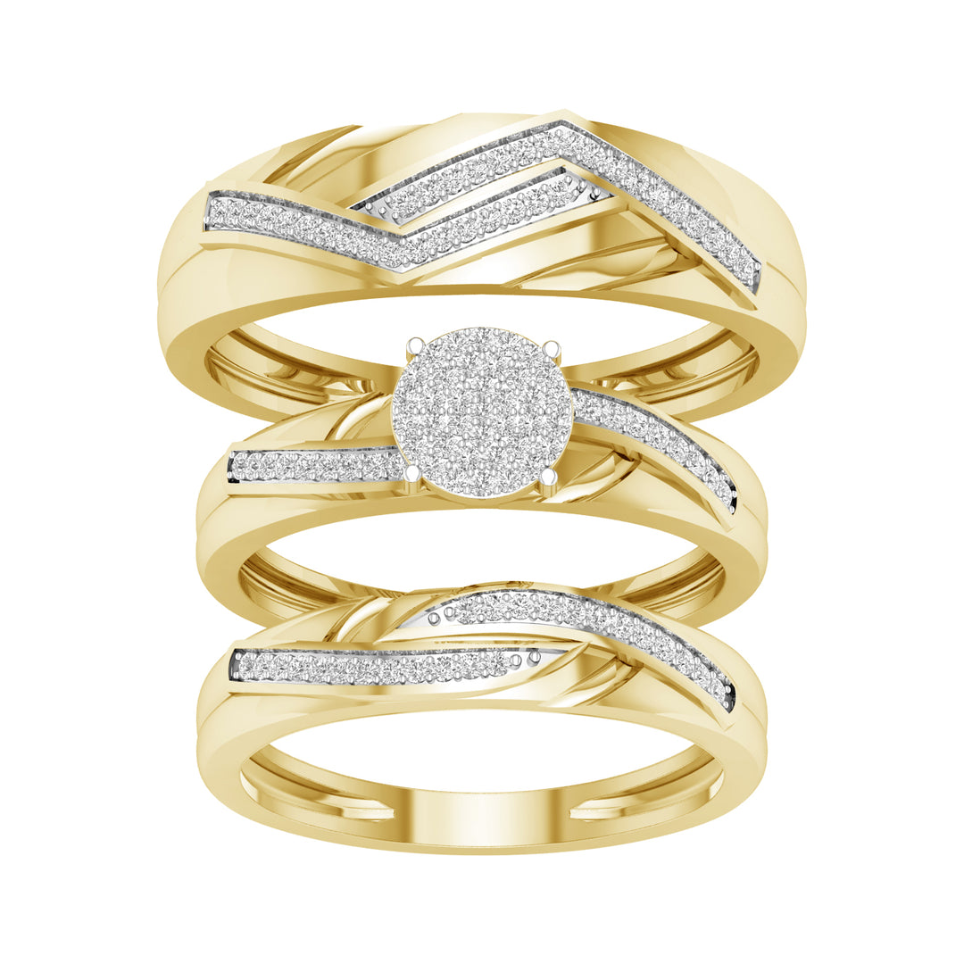 10k Yellow Gold 0.33CT Lab Diamond Trio Wedding Ring Set