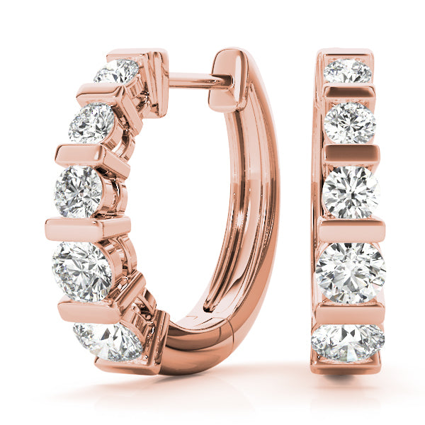 14K Rose Gold Round Diamond Hoop Earrings