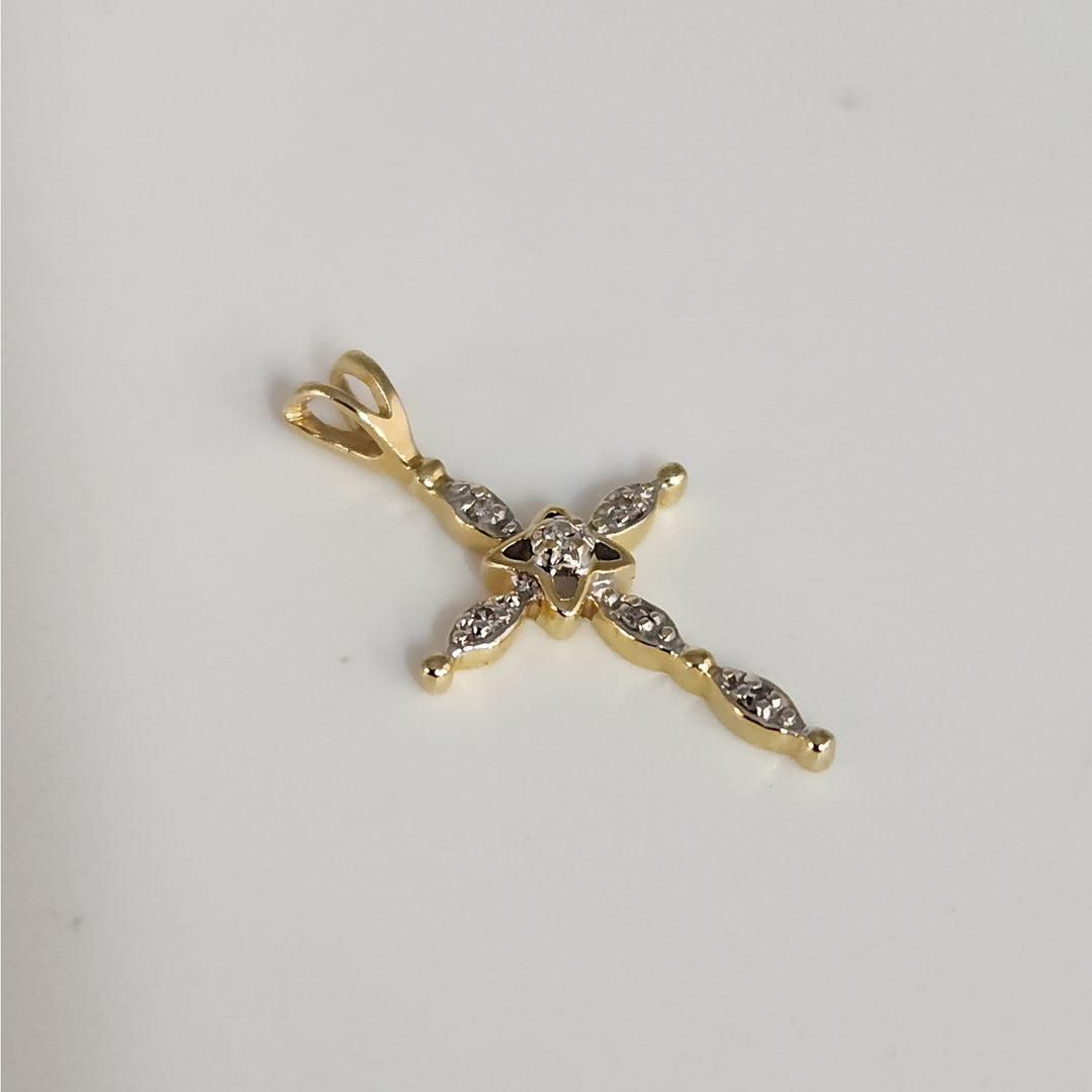 14k Yellow Gold Diamond Cross Pendant Religious Fine Jewelry