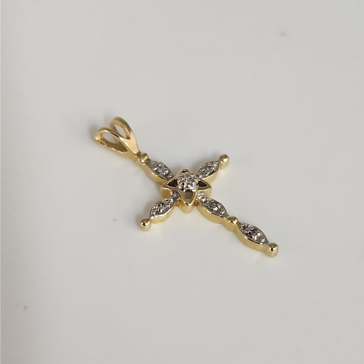 14k Yellow Gold Diamond Cross Pendant Religious Fine Jewelry