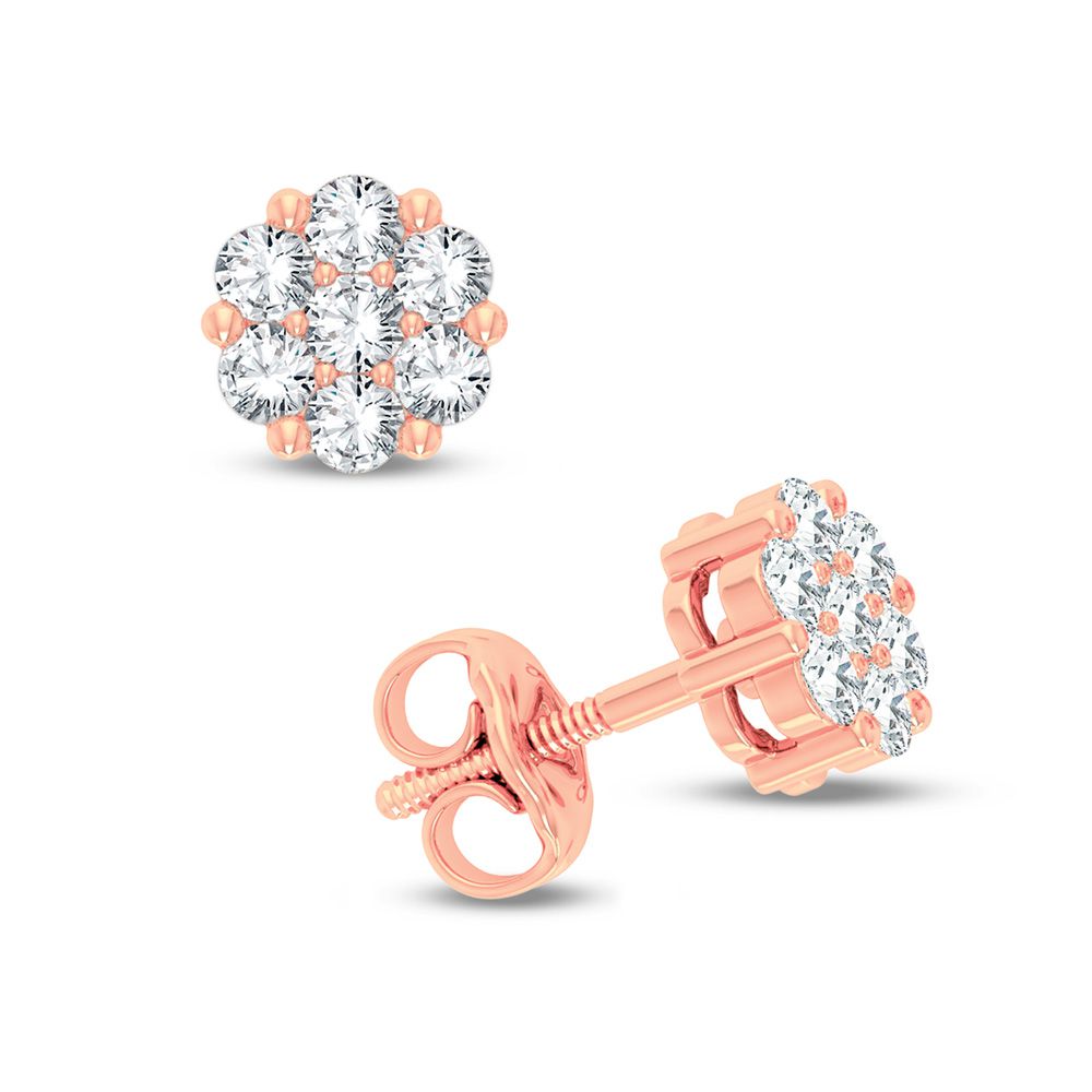 Romantic Rose Gold Diamond Flower Earrings - Delicate Sparkle